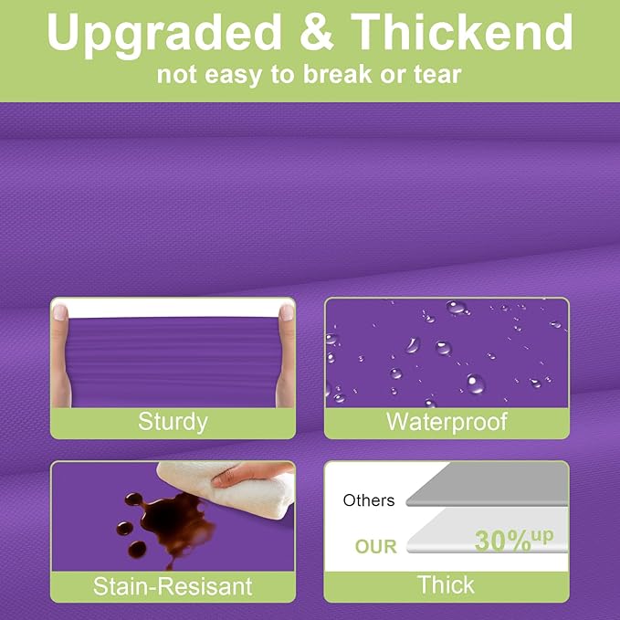 QIKSION Purple Plastic Table Cloth Disposable 6 Pack, 54 x 108 Inch