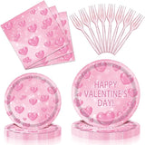 96 Pieces Valentine's Day Tableware Set Pink Heart Disposable Plates