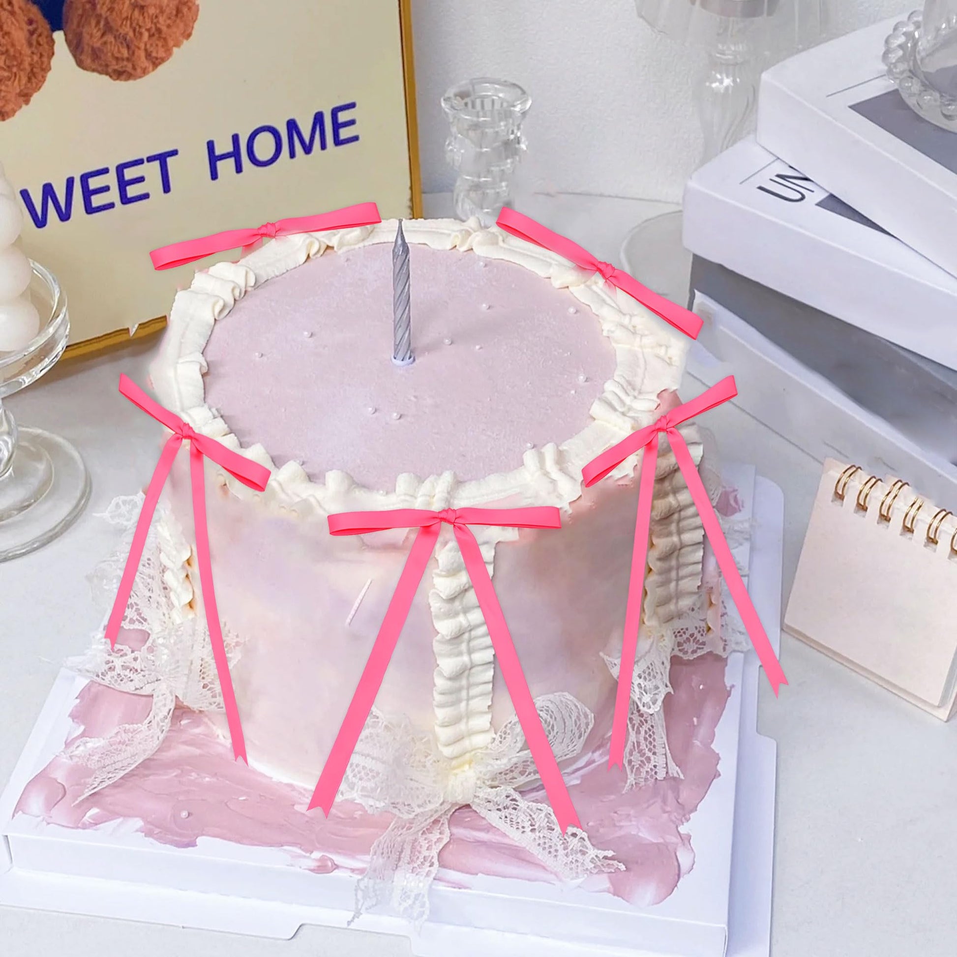 Pink Bow Cake Topper Pink Ribbons Bows for Cake Decorating Pink