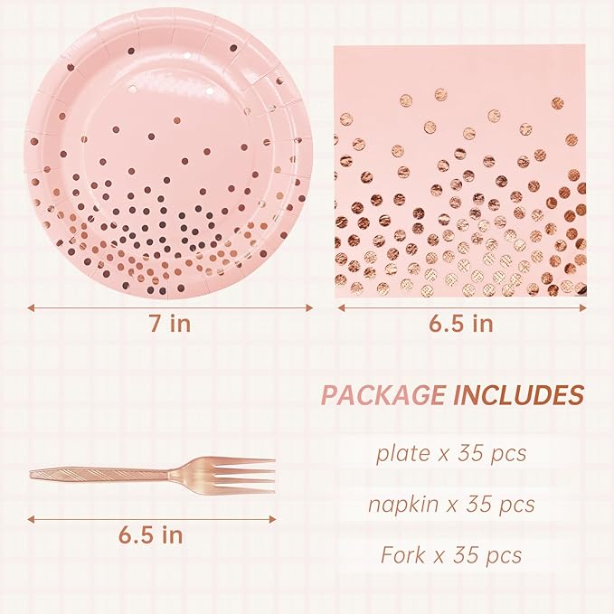 Serve 35 Guests Pink and Rose Gold Plates and Napkins Party
