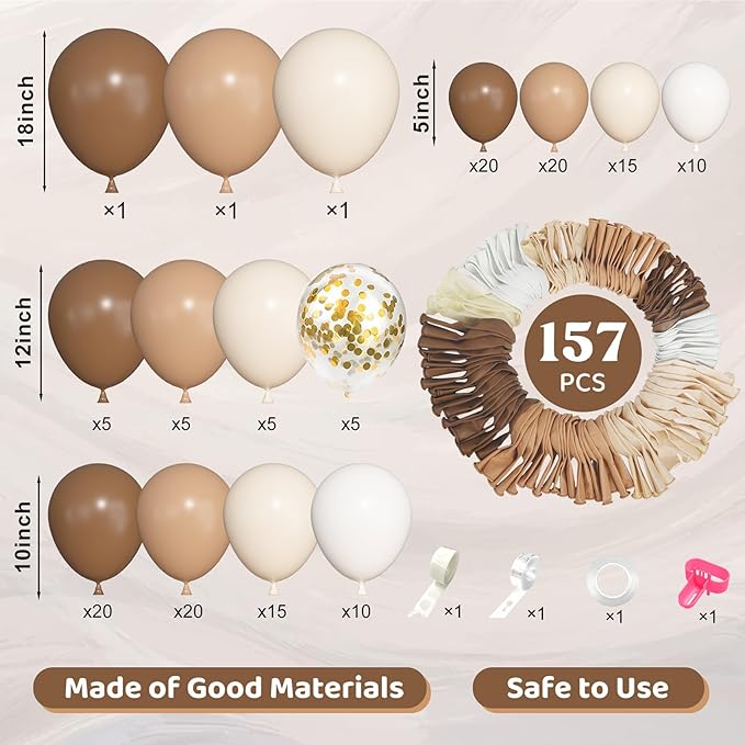 Ouddy Life 157 Pcs Brown Balloons Garland Arch Kit, Beige Nude