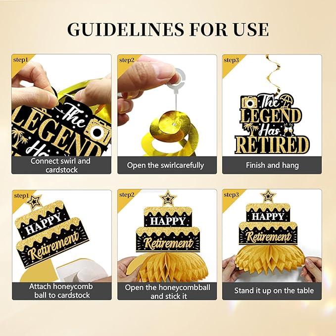 Retirement Party Decorations for Men Black Gold Happy Retirement
