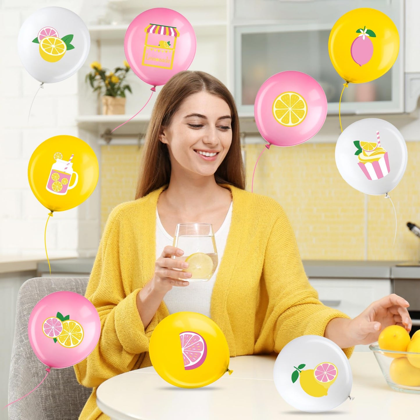 Aoriher 63 Pcs Lemon Balloons Lemonade Party Decorations Yellow Pink
