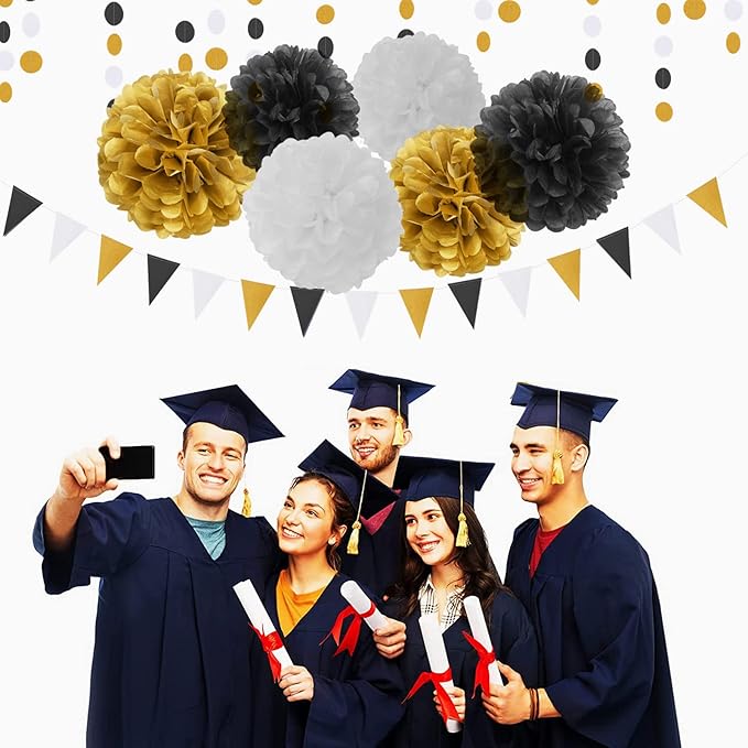 Black Gold Graduation Party Decorations 23pcs Kits Farewell Tissue
