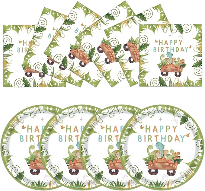 50 Pcs Dinosaur Birthday Party Paper Plates Dinosaur Theme Birthday