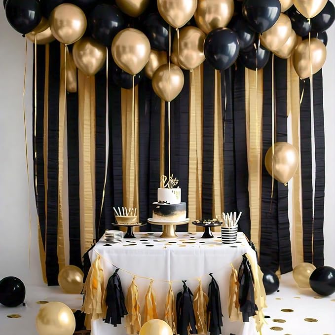 Captain Décor 4 Crepe Paper Streamers Rolls, 328ft Pack of 4 Gold and