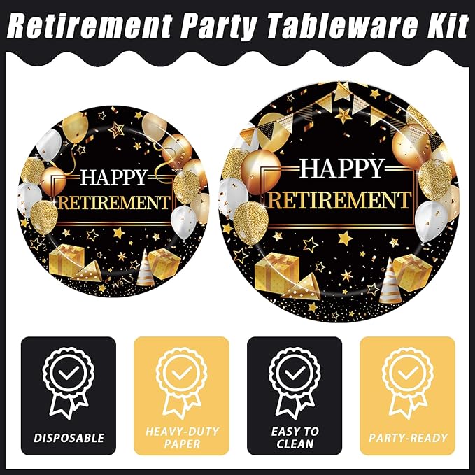 96 Pcs Retirement Party Plates and Napkins Set Happy Retirement