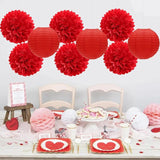 Red Valentines Day Paper Flowers Tissue Pom Poms Hearts Honeycomb
