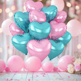 Pink Blue Heart Balloons,12Pcs Teal Blue Heart Shaped Foil