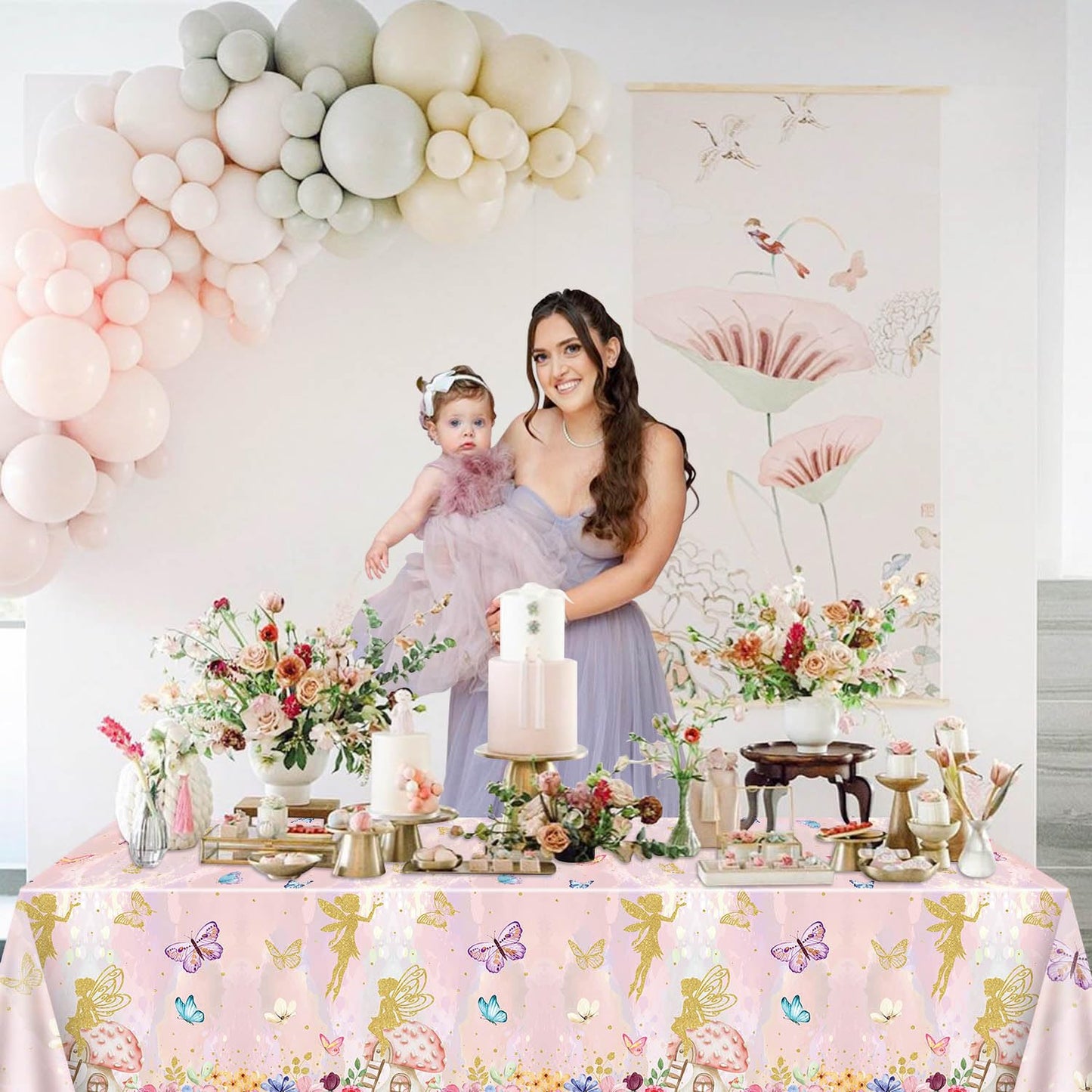 XJLANTTE 4Pcs Fairy Tablecloths - Fairy Birthday Party Table Cover