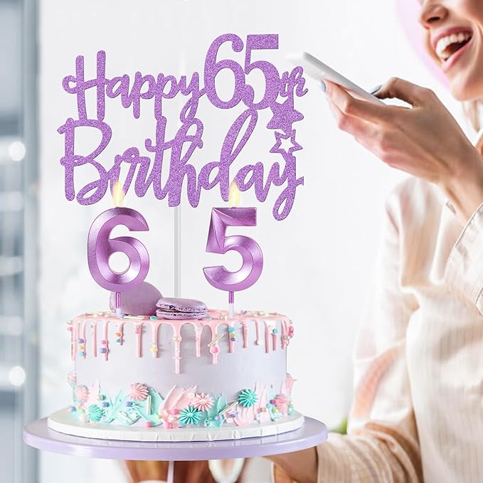 65th Birthday Decorations for Women Purple with 65th Birthday Sash