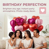 18 Inch Rose & Pink & Red Heart Balloons 24 Pcs Valentine's Day Foil