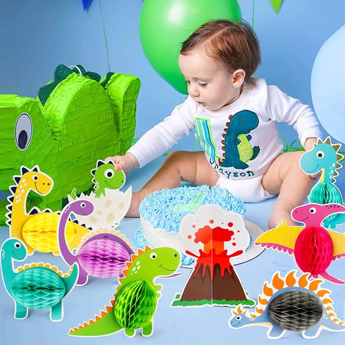 12 Pieces Dinosaur Party Honeycomb Centerpieces Table Decorations