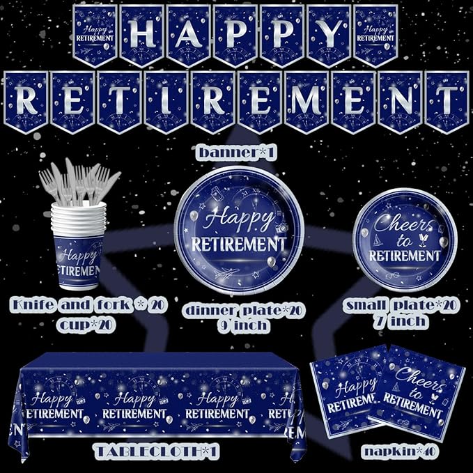 142Pcs Retirement Tableware Party Decorations Happy Retirement