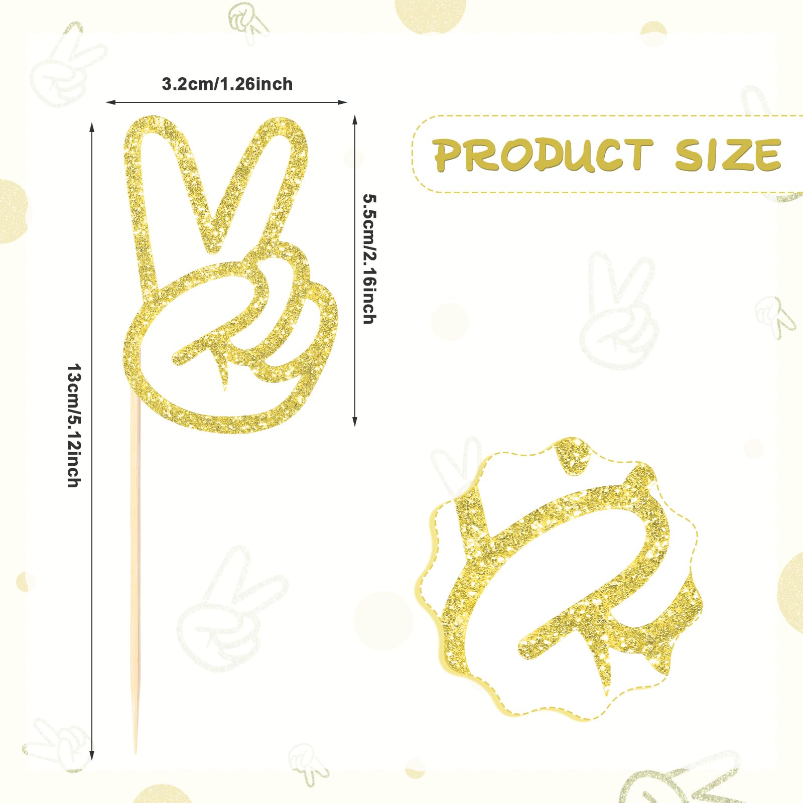 Spakon 24 Pcs Peace Sign Cupcake Toppers Glitter Peacekeeper Cupc Gold