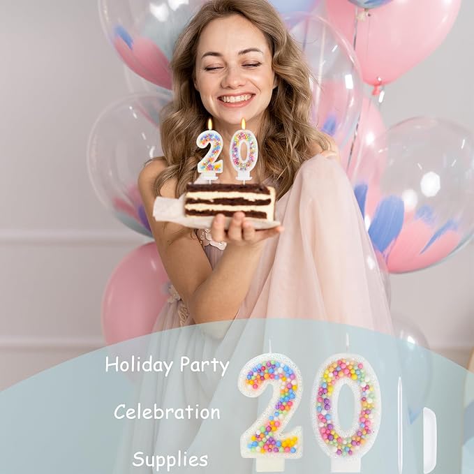 20th Birthday Candle for Cake, Colorful Macaron Numeral Candles for Bo