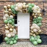 Sage Green Balloon Arch Kit, 162pcs Sage Green Sand White Gold