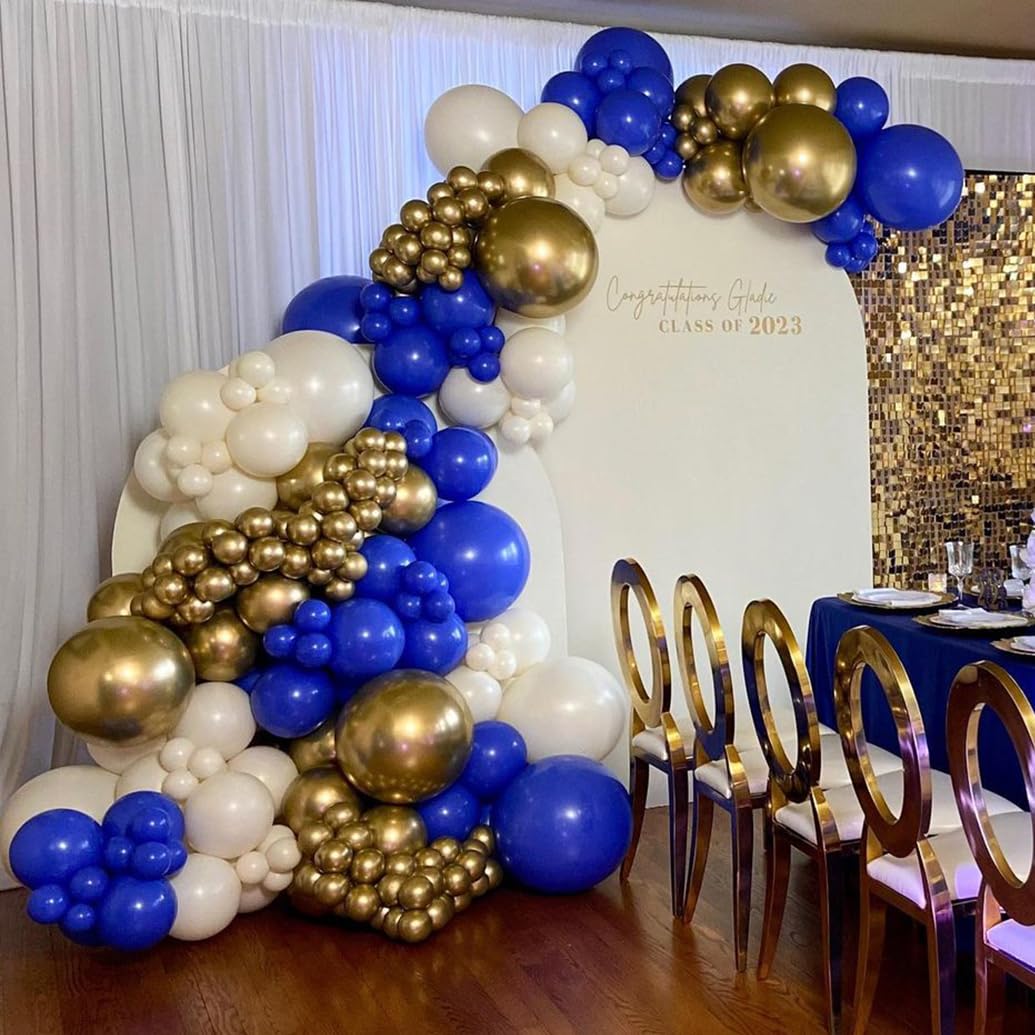 Royal Blue and Gold Balloons Garland Arch Kit, 162pcs Royal Blue White
