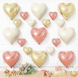Rose Gold White Heart Balloons, 19PCS Champagne Gold Heart Shape
