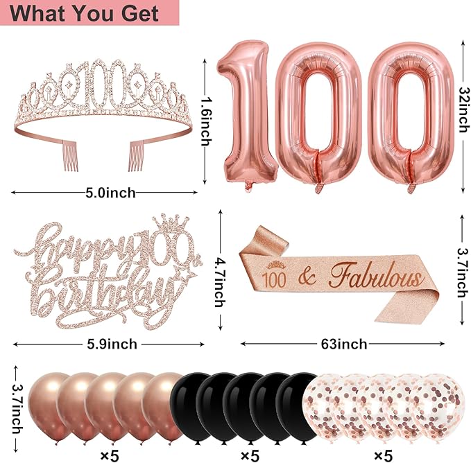 100th Birthday Decorations for Women 32PCS 100th Birthday Party