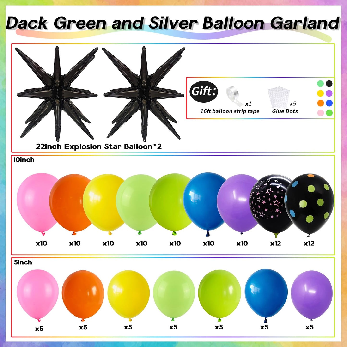 Rainbow Balloon Arch Garland Kit, 137pcs Colorful Balloons whit
