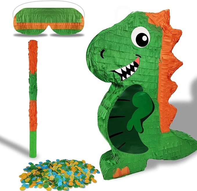 Dinosaur Pinata for Boys Birthday Party with Bat Paper Blindfold and