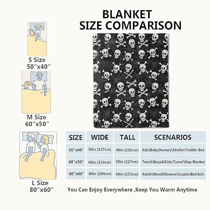 Skull and Crossbones Blanket Halloween Holiday Decor Gothic Spooky