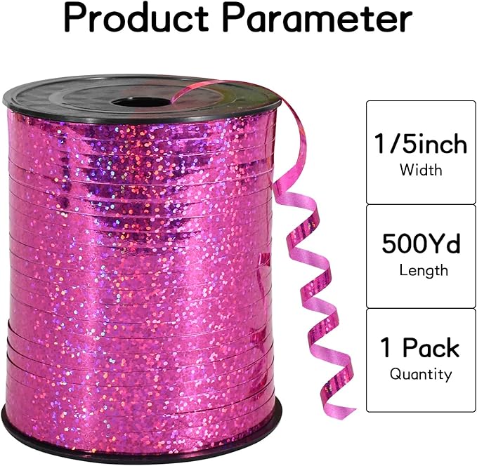 BEISHIDA 500 Yards Hot Pink Crimped Curling Ribbon Shiny Metallic