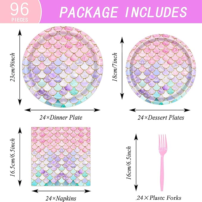 96 Pcs Mermaid Birthday Party Decorations Mermaid Party Supplies