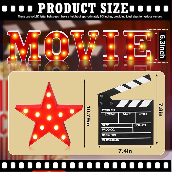 7 Pcs 6.3 Movie Light up Letters Sign LED Movie Night Party