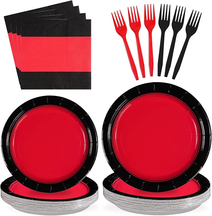 96Pcs Red and Black Party Decorations Valentine's Day Red and Black