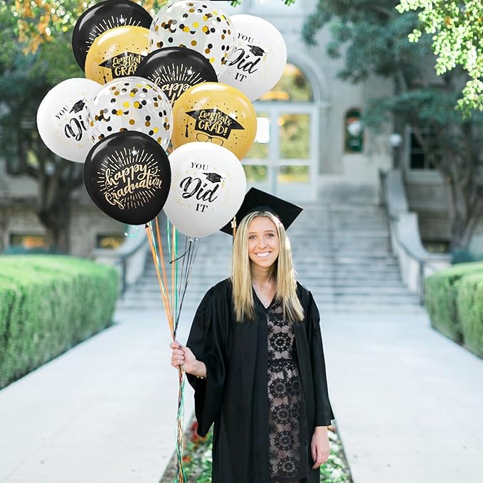 75 Pack Graduation Party Decorations Balloons Set - 12 Inch Black