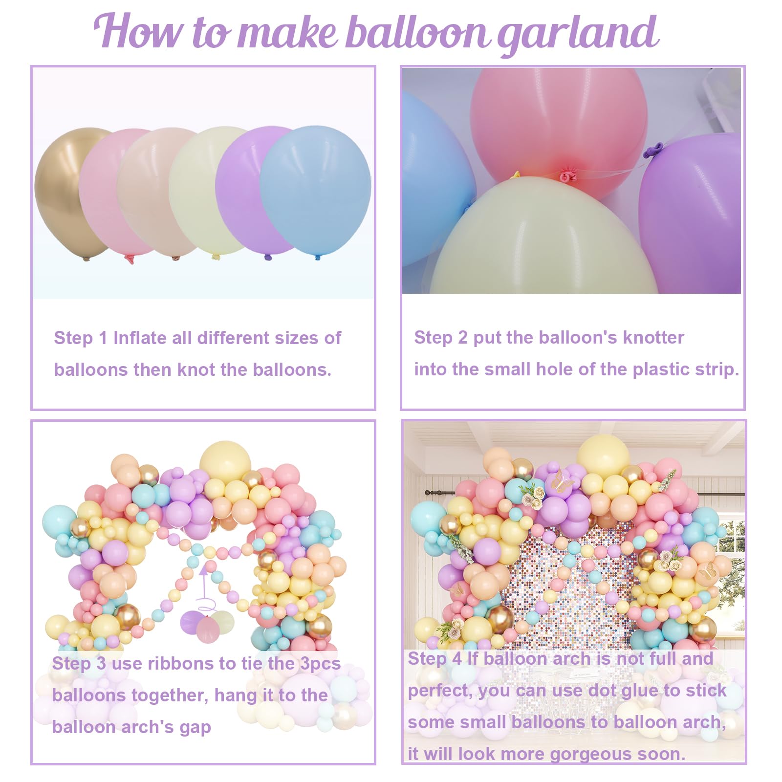 Pastel Balloon Garland Arch Kit, 162pcs Assorted Colors Pastel Latex