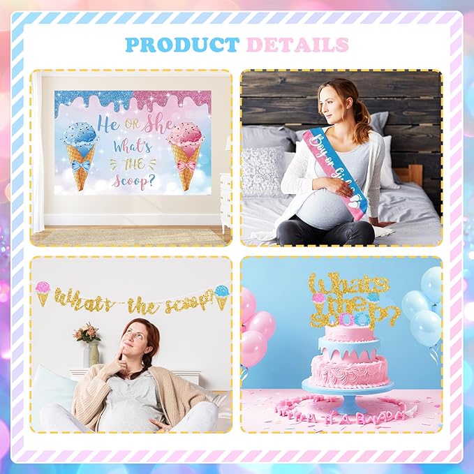 172 PCs Whats The Scoop Gender Reveal Decorations Hombae Boy or Girl