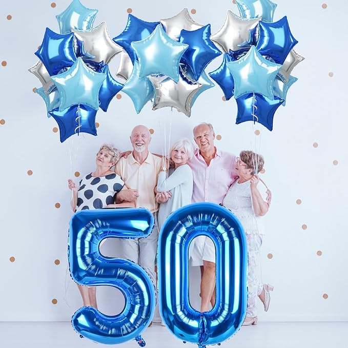 50th Birthday Balloon for Men, 40 Inch Royal Dark Navy Blue Number 50