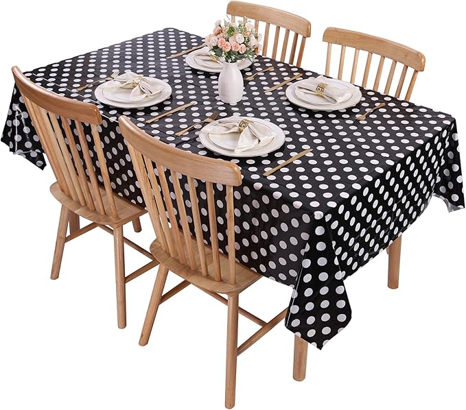 Kesfey 5 Packs Black and White Dots Table Cloth 54x108 Inch Black