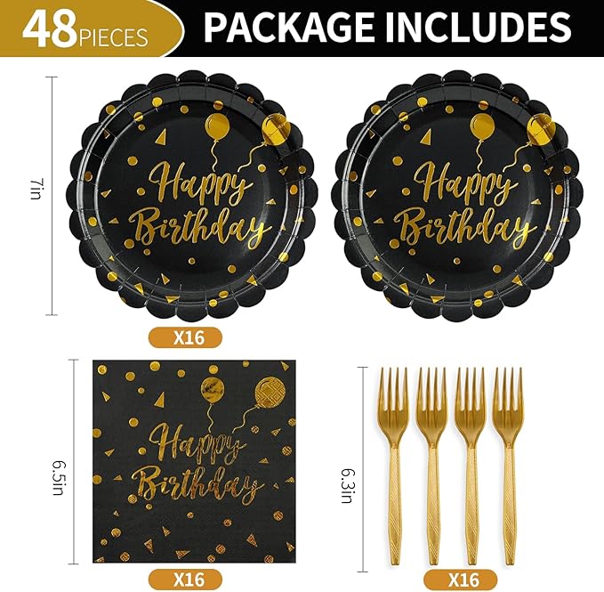 48PCS Happy Birthday Plates and Napkins Party Supplies-Disposable