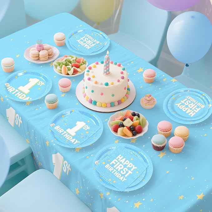 1st Birthday Decorations Boy Baby Blue Party Supplies Kit for 16