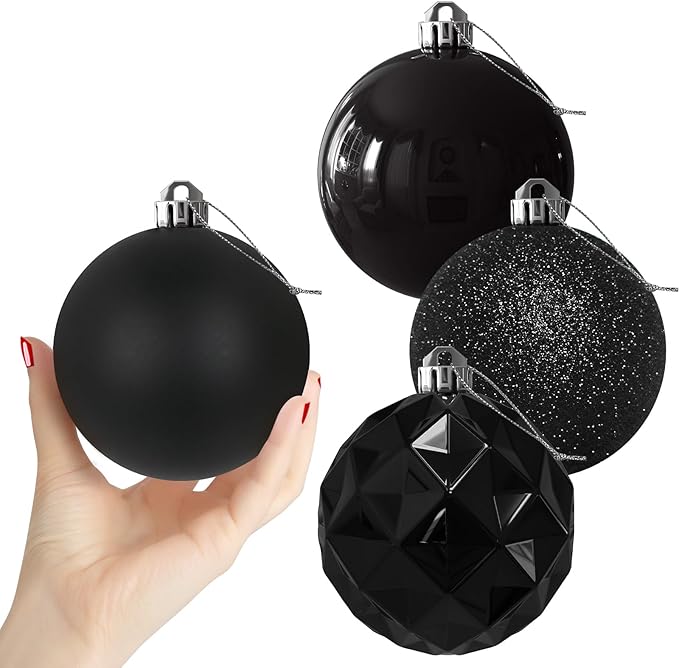 Black Set of XL (4.0") 4PCS Christmas Balls - Christmas Tree