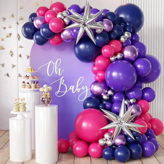 MEBAY Hot Pink Purple and Nave Blue Baloon Garland Arch Kit, 141Pcs