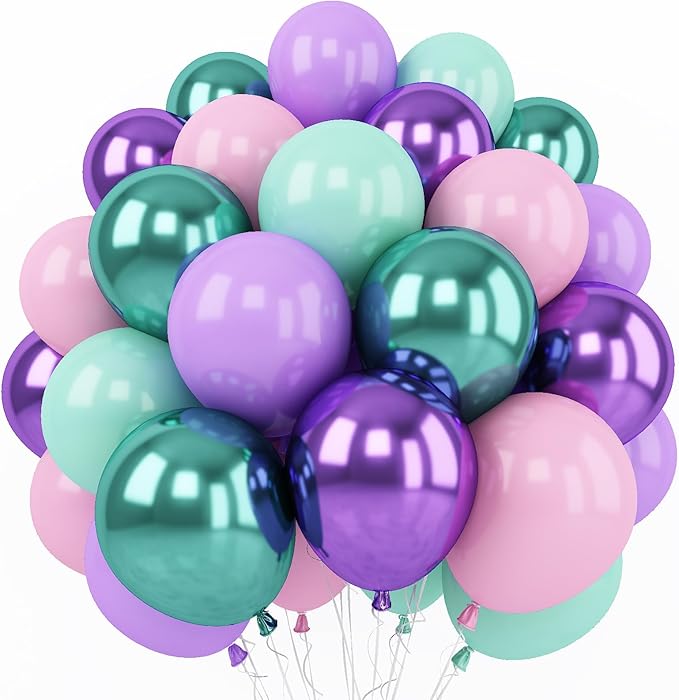 Togvu Mermaid Party Balloon Set, 60 Packs 12 Inches Metallic Purple