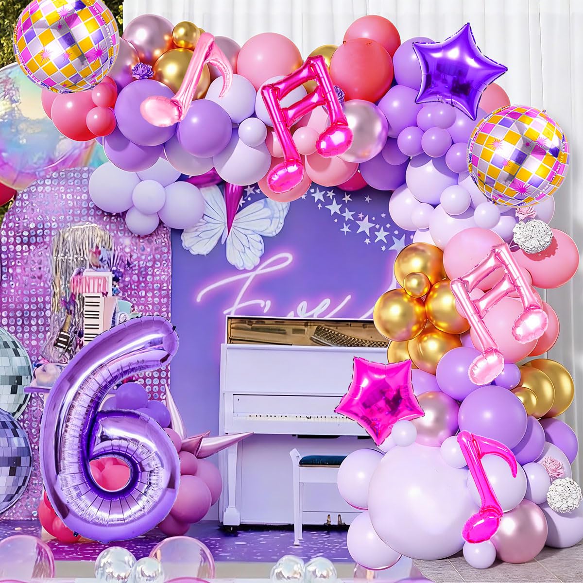 9Pcs Kpop Birthday Decorations - Kpop Music Balloons Hot Pink Music