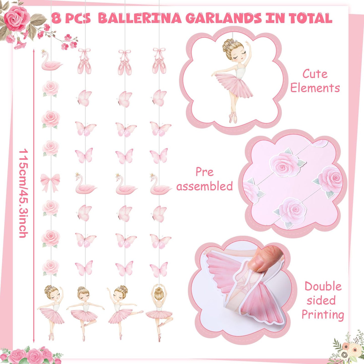 Daifunli 8 Pcs Ballerina Party Decorations Ballet Dancer Birthday