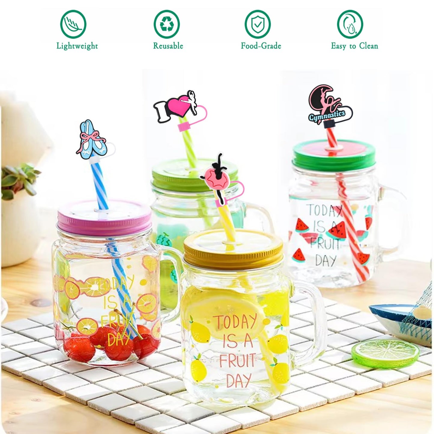 30 Pack Ballet Straw Covers Cap for Tumblers, 10mm Cute Dust-Proof