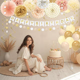 Champagne Gold Fall Boho Birthday Decorations for Women Girls Beige
