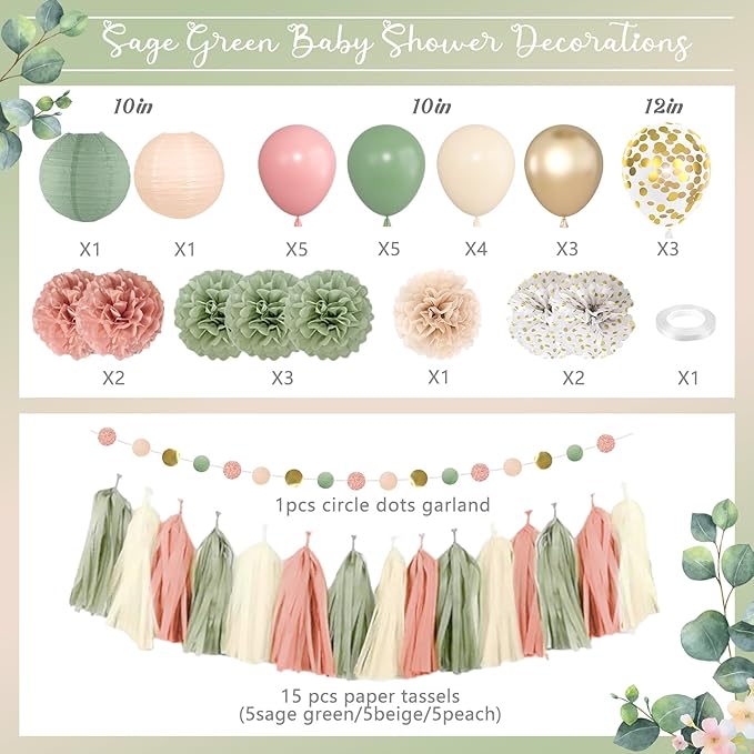 Amandir Girl Baby Shower Decorations Pink Sage Green Balloons Welcome