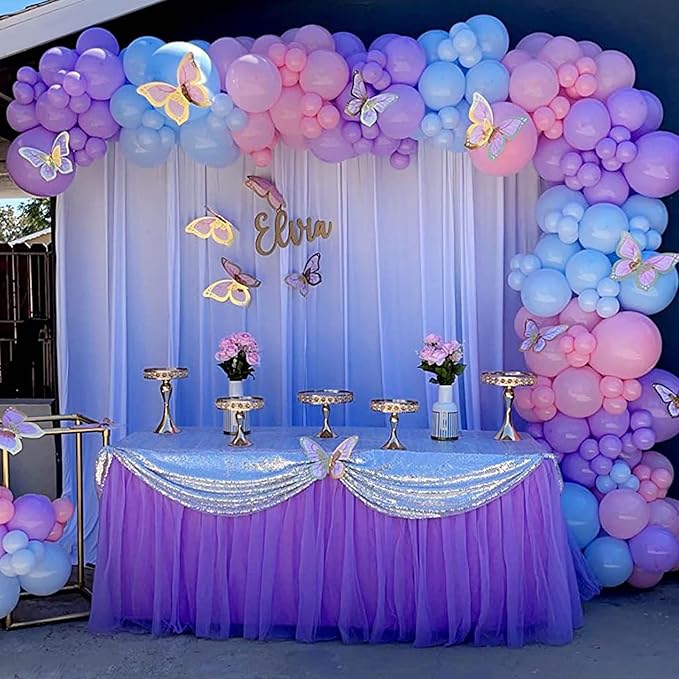 6ft Purple Table Skirt for Baby Shower Girl Tulle Tutu Table Skirt