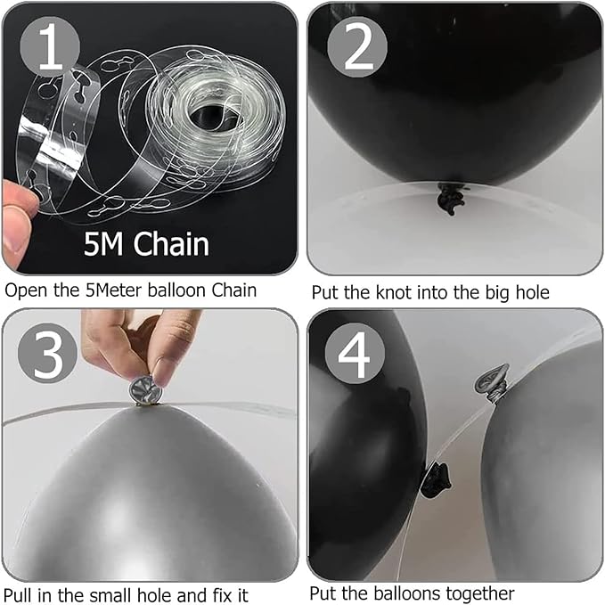 Black and Silver Balloons Garland Kit,119pcs Black White Metallic