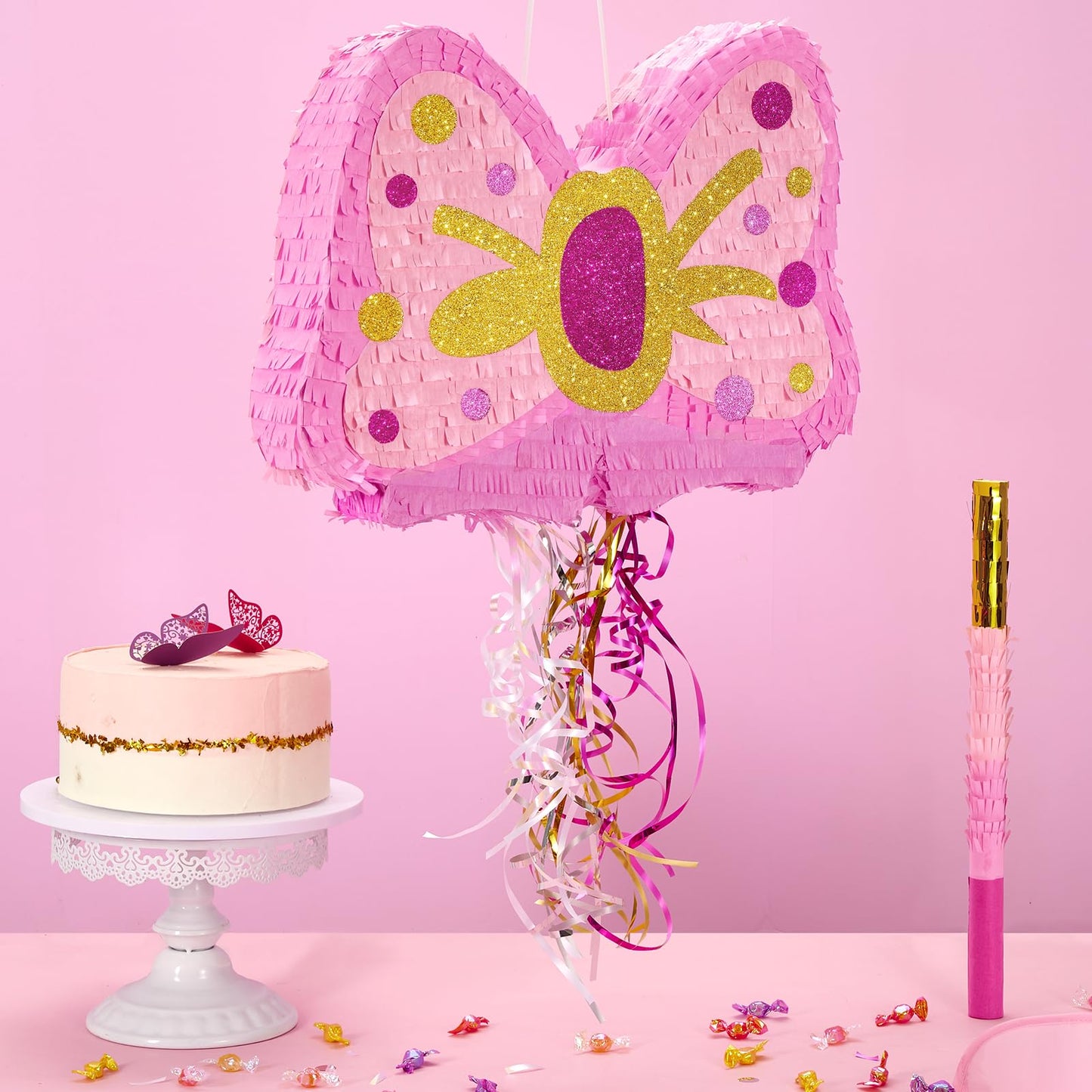 WERNNSAI Pink Bow Piñata - Girls Birthday Party Decoration Bow Tie