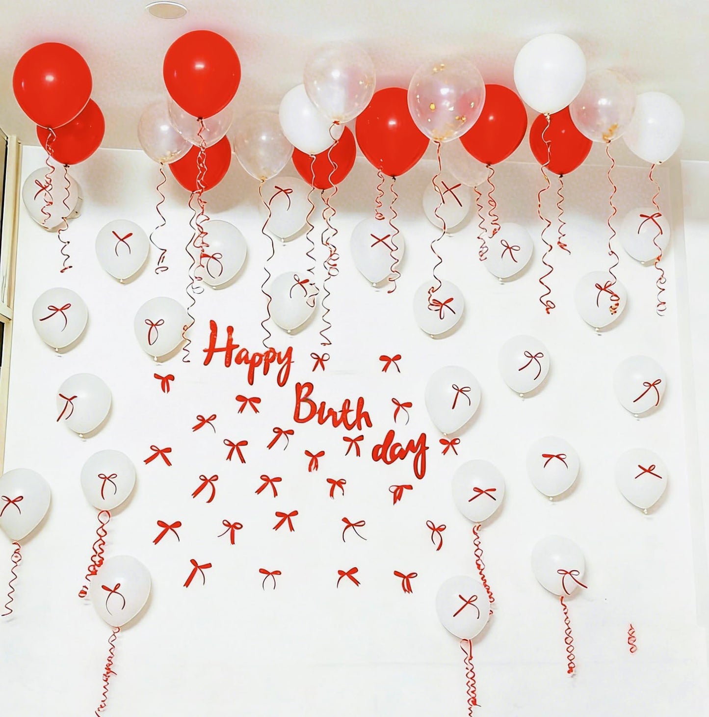 Red Bow Birthday Decorations, Red Happy Birthday Banner with Satin